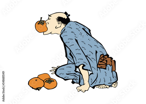 浮世絵　柿を食べる男性　その2