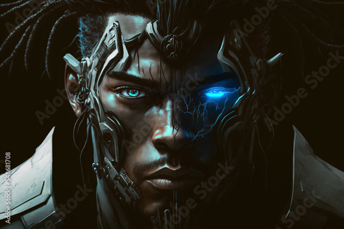Man cyborg cinematic face photo