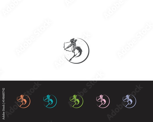 Centaur Archer, mythology creature, Sagitarius Zodiac Sign vector logo icon, fastarch logo from fast archer woman centaur vector for logo, sign, emblem or symbol graphic design vector illustration.