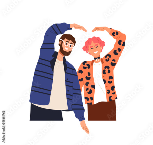 Homosexual love couple of men gays. LGBT male characters in romantic relationship. LGBTQ guys, romance of modern happy people of same sex. Flat vector illustration isolated on white background