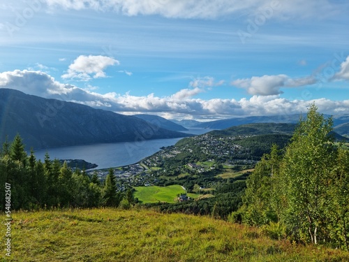 Majestic overview landscape of Mosj  en and Hals  y in Nordland county  northern Norway