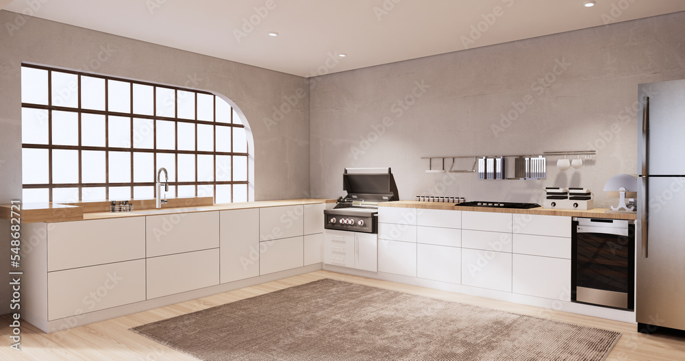 Mock up Kitchen room japanese style,white wall mock up.