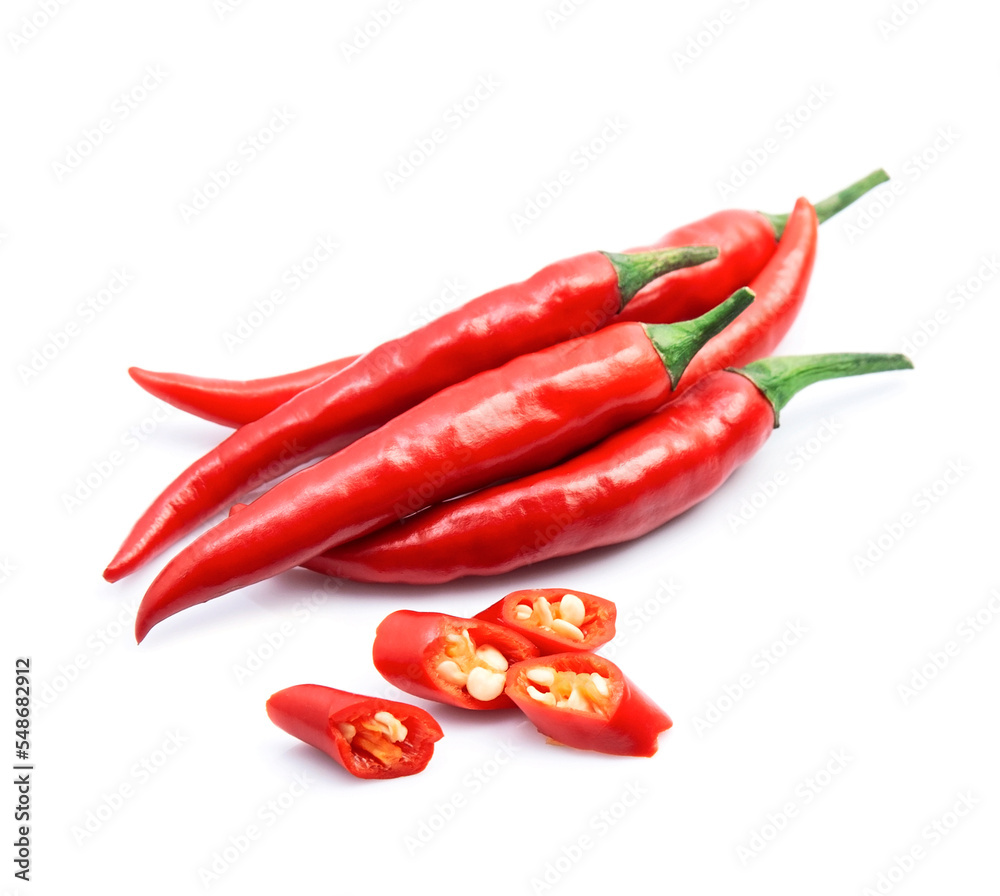 Red chilli pepper on white backgrounds.