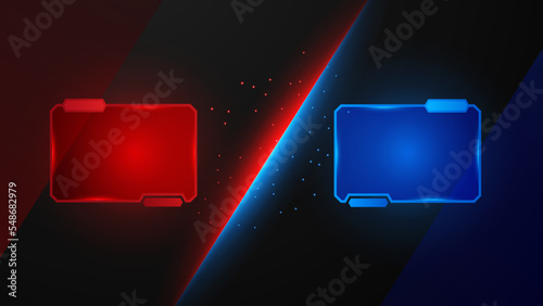 versus vs background with blue and red light, halftone, gradient color for game, battle, fight, competition, match, sport, contest, team, championship, combat, duel, tournament, and 3d effect