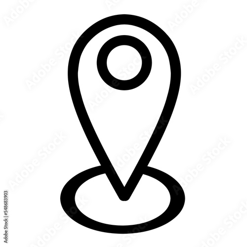 Pin line vector icon in black on a white background. It's perfect for locations, signs and navigational concepts.