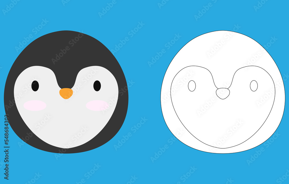Penguin face cartoon character. Cute outline penguin animal face