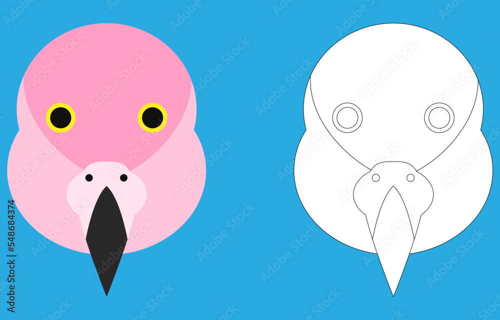 Flamingo face cartoon character. Cute outline flamingo bird animal face