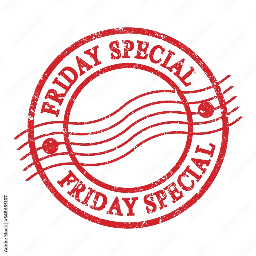 FRIDAY SPECIAL, text written on red postal stamp. FRIDAY SPECIAL, text written on red postal stamp.