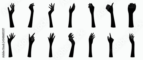 Elegant free hand gesture silhouette vector set. Black hand vector illustration design in different posture isolated on white background for logo, decoration, advertise, skin care, business, brochure.