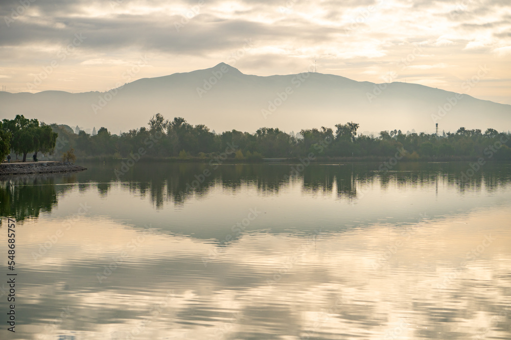 View of Lake Elizabeth  and Mission Peak in the morning, Fremont Central Park.