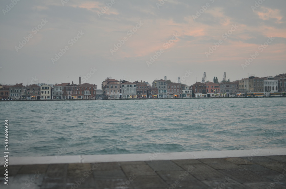 Markus Square Venice Italy at sunset from pier