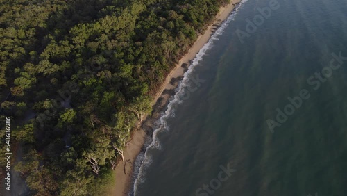 Scenic Wangetti Beach With Lush Vegetation In North Queensland, Australia - aerial drone shot photo