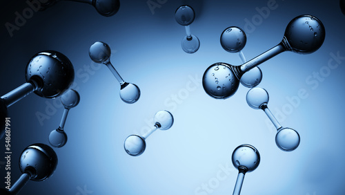 Molecules float in blue blank space