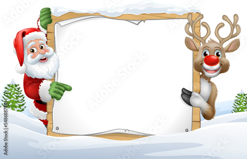 A Christmas Santa Claus reindeer background cartoon sign illustration