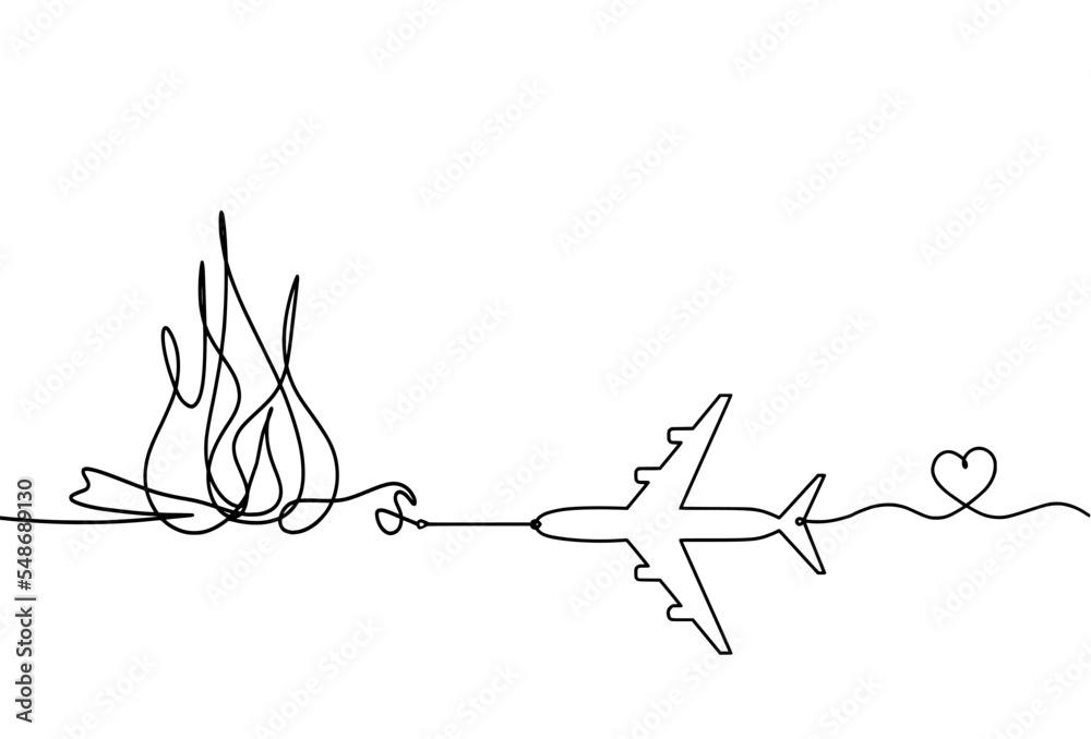 Fototapeta premium Abstract fire with plane as line drawing on white background