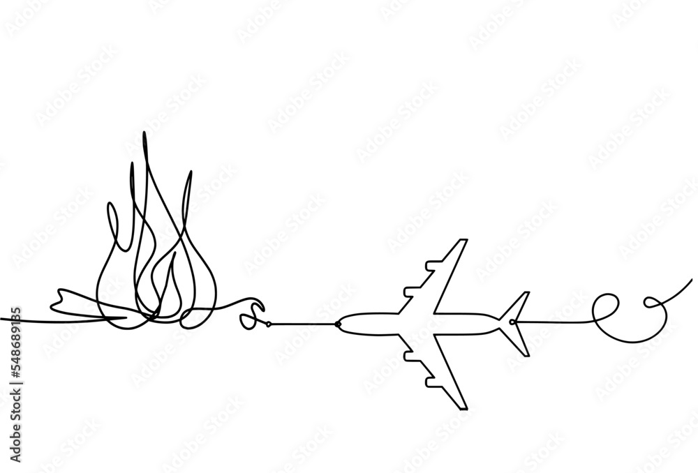 Fototapeta premium Abstract fire with plane as line drawing on white background