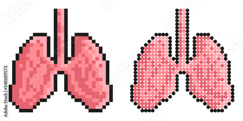 Pixel icon. Healthy human lungs. Human respiratory system. Simple retro game vector isolated on white background