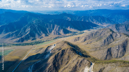 Altai mountain landscape from a bird's-eye view.