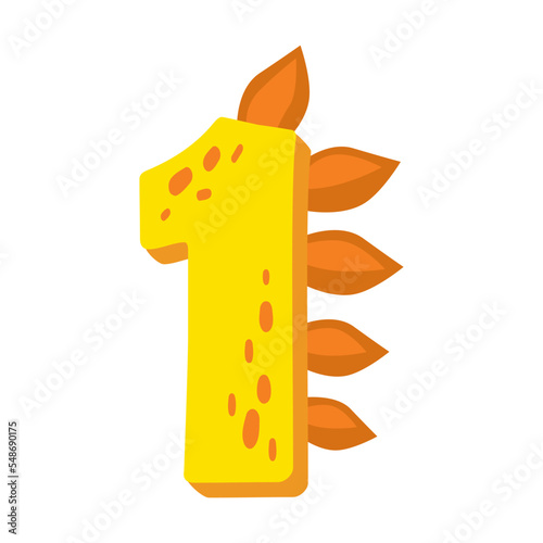 Fototapeta Naklejka Na Ścianę i Meble -  Colorful number one with dinosaur spikes vector illustration. Figures for funny card, game or invitation on white background