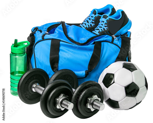 Sports bag with sports equipment