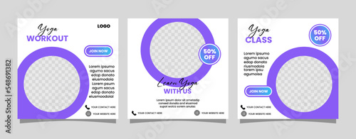 Yoga class social media post template. Modern banner template for international yoga day or yoga class promotion