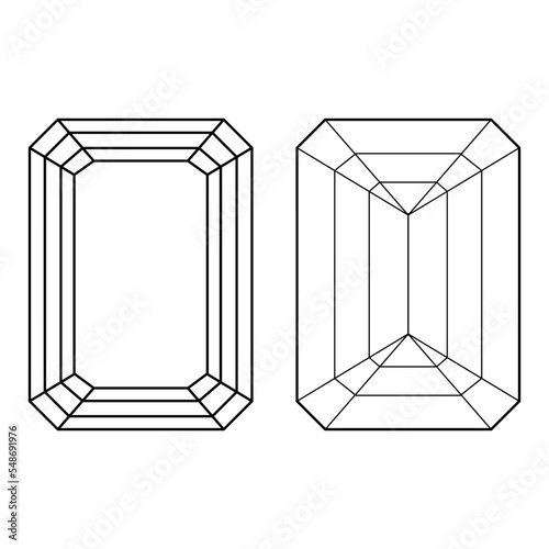illustration of a diamond emerald cut. top view and bottom view	