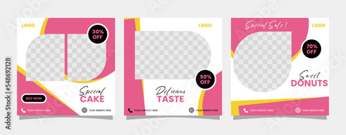 Sweet cake and dessert banner for social media post template design