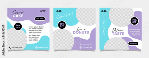 Sweet cake and dessert banner for social media post template design