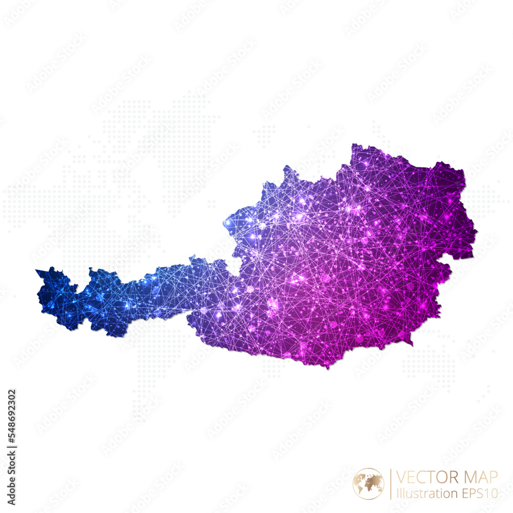 Austria map in geometric wireframe blue with purple polygonal style gradient graphic on white background. Vector Illustration Eps10.