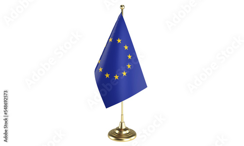 European Union table flag on white background, 3d rendering, isolated
