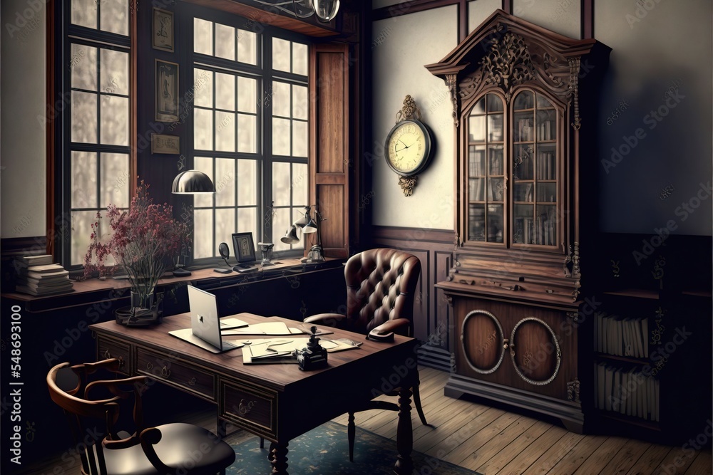 vintage home office interior background. Generative AI Technology ...