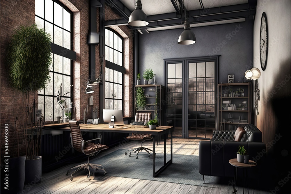 vintage home office interior background. Generative AI Technology Stock