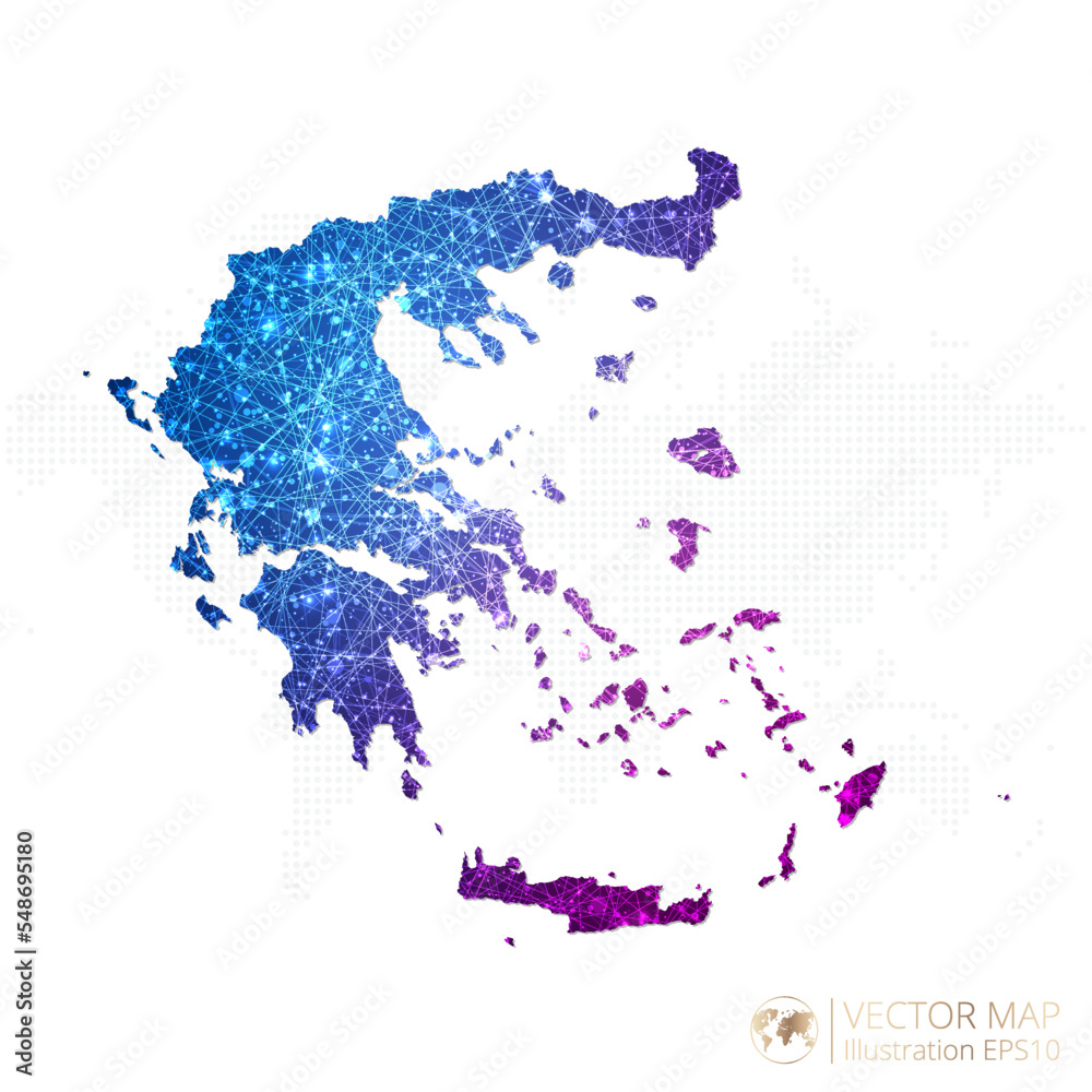 Greece map in geometric wireframe blue with purple polygonal style gradient graphic on white background. Vector Illustration Eps10. Greece map in geometric wireframe blue with purple polygonal style gradient graphic on white background. Vector Illustration Eps10.
