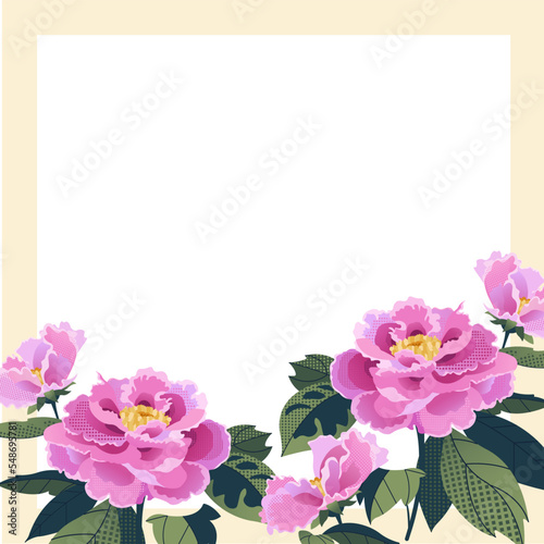 Floral frame vector illustration. Realistic flowers, peonies. Image for various invitations, brochures, picture frames, posters