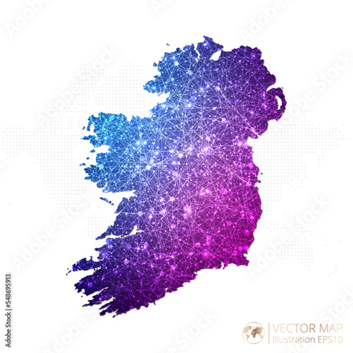 Ireland map in geometric wireframe blue with purple polygonal style gradient graphic on white background. Vector Illustration Eps10.