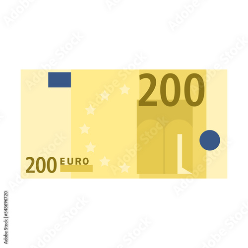 Simple icon of 200 euro banknote for wallet isolated on white background. Cartoon money of bank in Europe flat vector illustration. Cash
