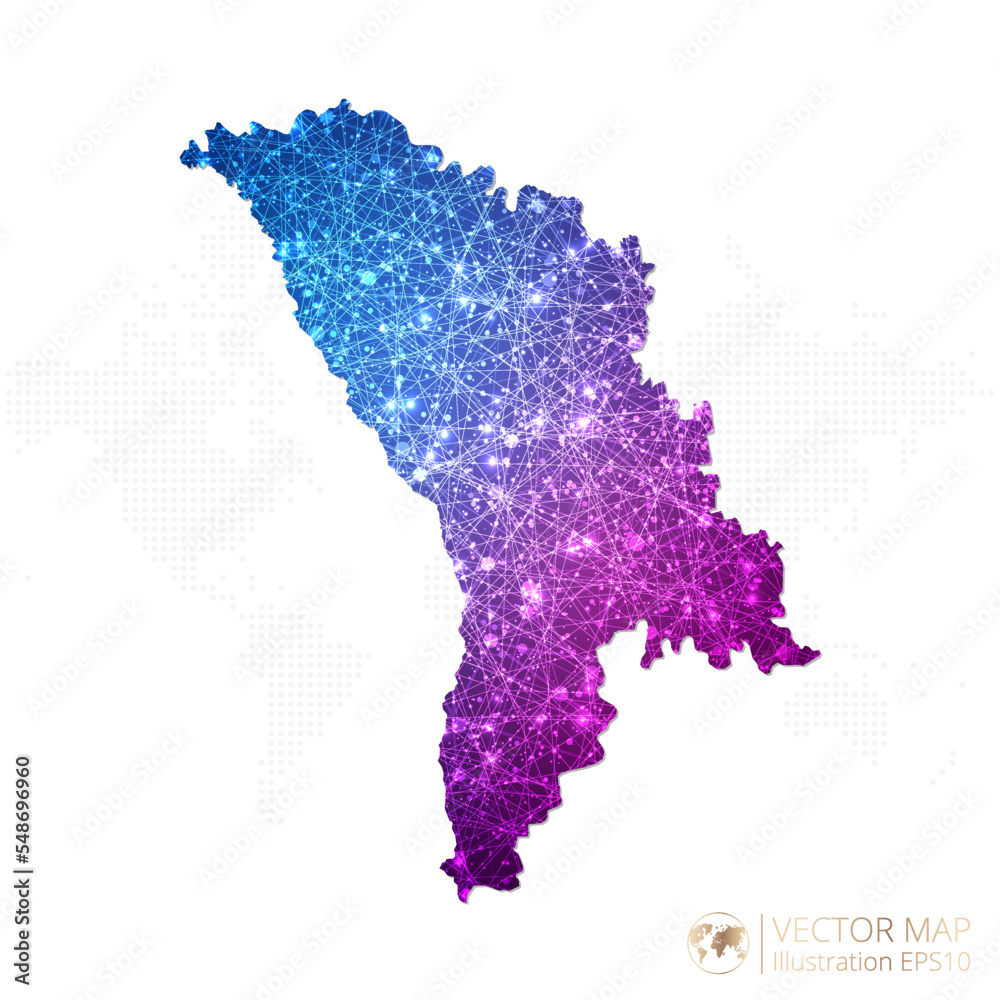 Moldova map in geometric wireframe blue with purple polygonal style gradient graphic on white background. Vector Illustration Eps10.