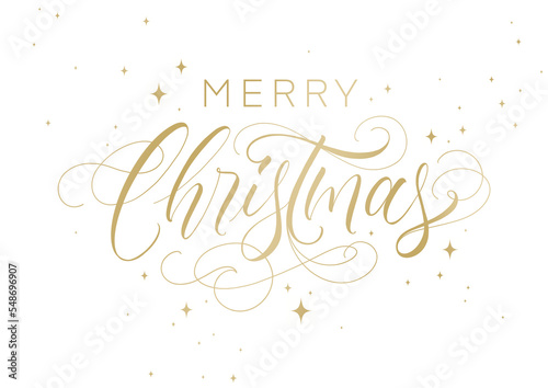 Merry Christmas Hand Lettering In Gold With Stars