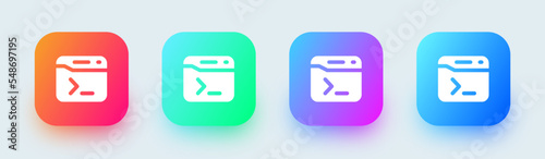 Terminal solid icon in square gradient colors. Code signs vector illustration.
