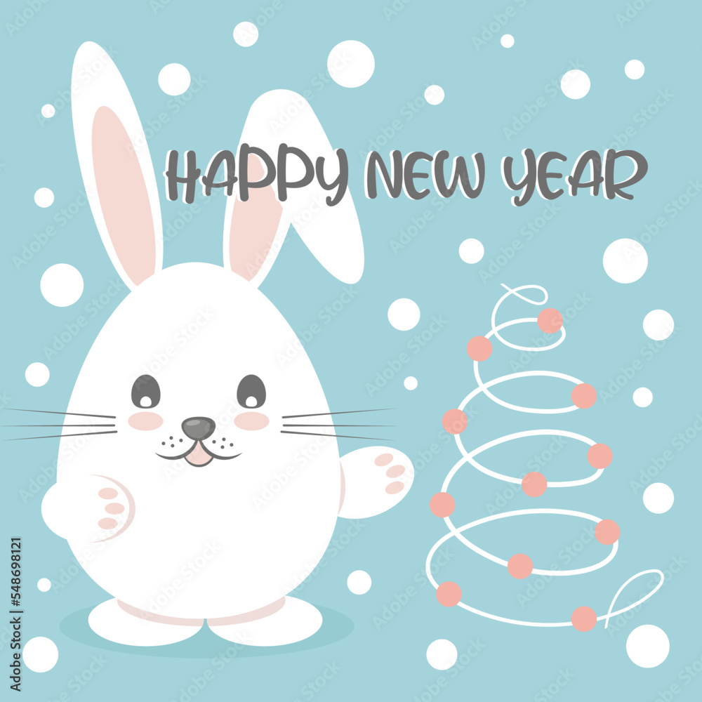 Happy new year card with cute bunny Happy new year card with cute bunny