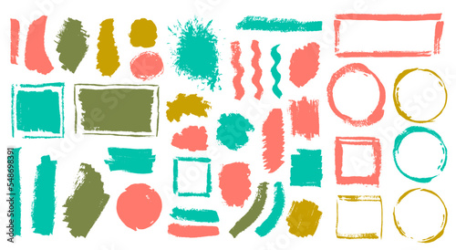 Watercolor dirt brushstroke vector batch. Hand drawn border box casual shapes. Splatter spot web banner stencil pack. Daub watercolor blots design.