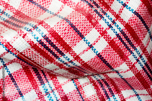 close up of Hong Kong Style Red, White, Blue Bag