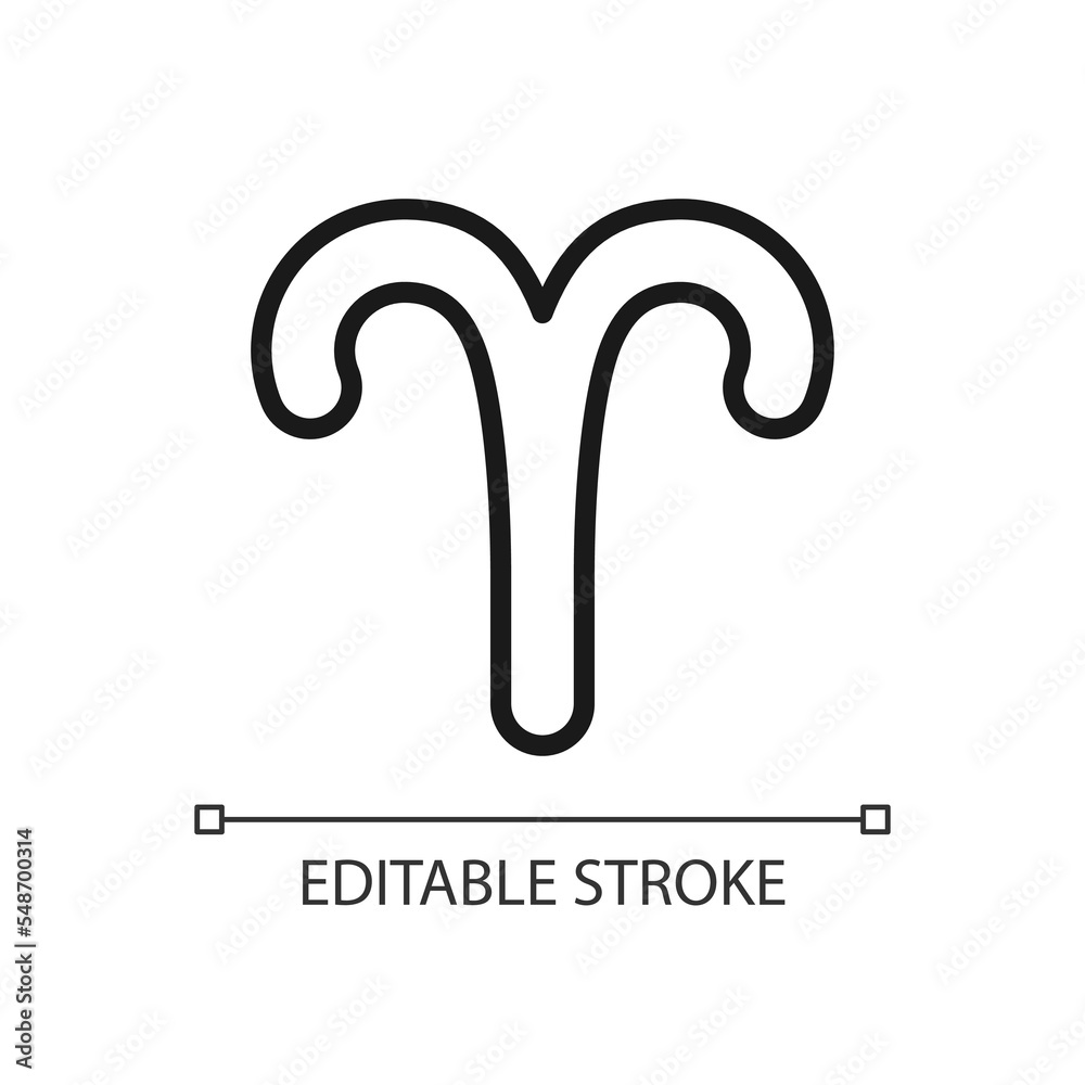 Aries pixel perfect linear icon. Fire zodiac sign. Astrological ram. Horoscope personality type. Thin line illustration. Contour symbol. Vector outline drawing. Editable stroke. Arial font used Aries pixel perfect linear icon. Fire zodiac sign. Astrological ram. Horoscope personality type. Thin line illustration. Contour symbol. Vector outline drawing. Editable stroke. Arial font used