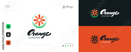 Simple and Minimal Orange Logo Design with Loading Concept. Great for Business, App, Start up Company, and Technology Logo