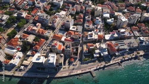 Aerial view of the city Xylokastro in Greece on an early morning in autumn photo