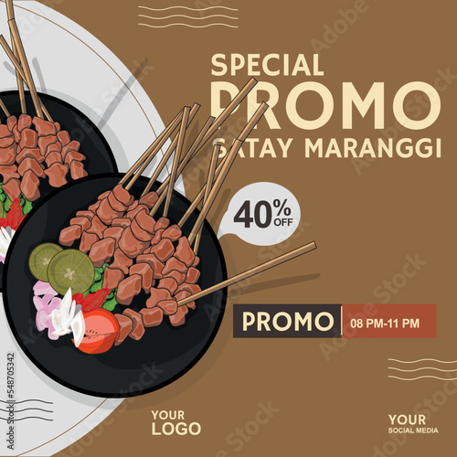 Discount Banner flyer promo Satay Maranggi Asian Food Sate traditional food asian