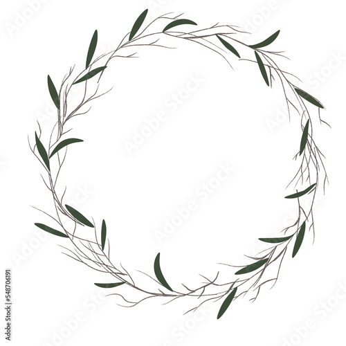 floral leaves botanica circle for wedding card  testures  DIY craft and natural fation design on white background  Frame design in a linear style.   Vector illustration 