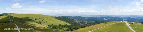 Panoramic view from the Feldberg tower down into the valley. Feldberg is the highest mountain in the Black Forest. Germany