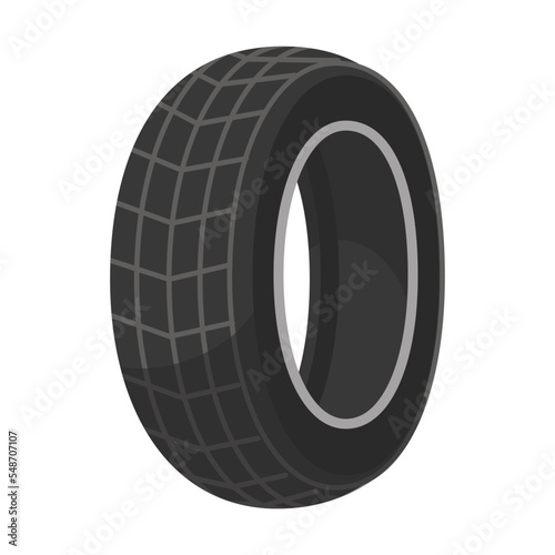 Car wheel and tire. Cartoon vector illustration of rubber tire with tread pattern, wheel rim for automobile isolated on white