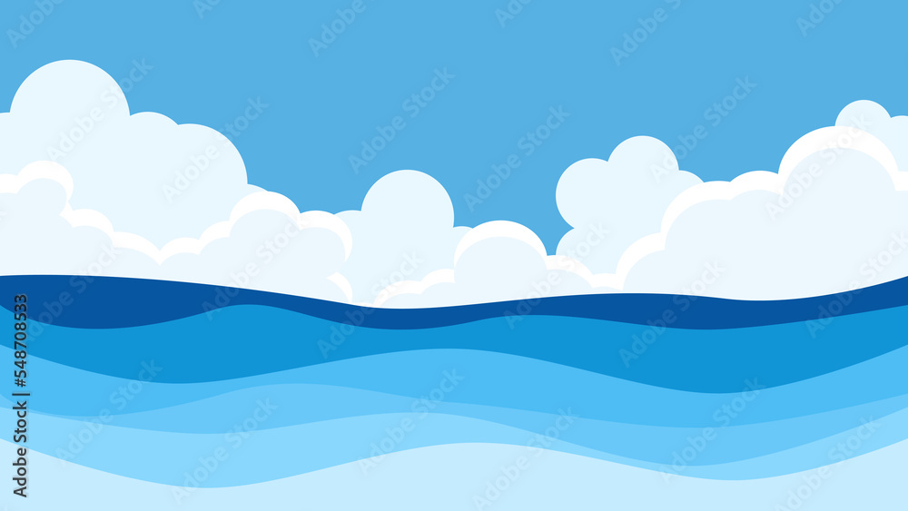 sea and clouds. Deep blue sea with sky cloud nature landscape summer vacation vector